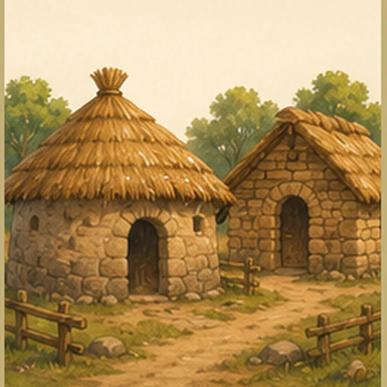 Illustration of houses made from long ago for the question "What were houses made from long ago?"