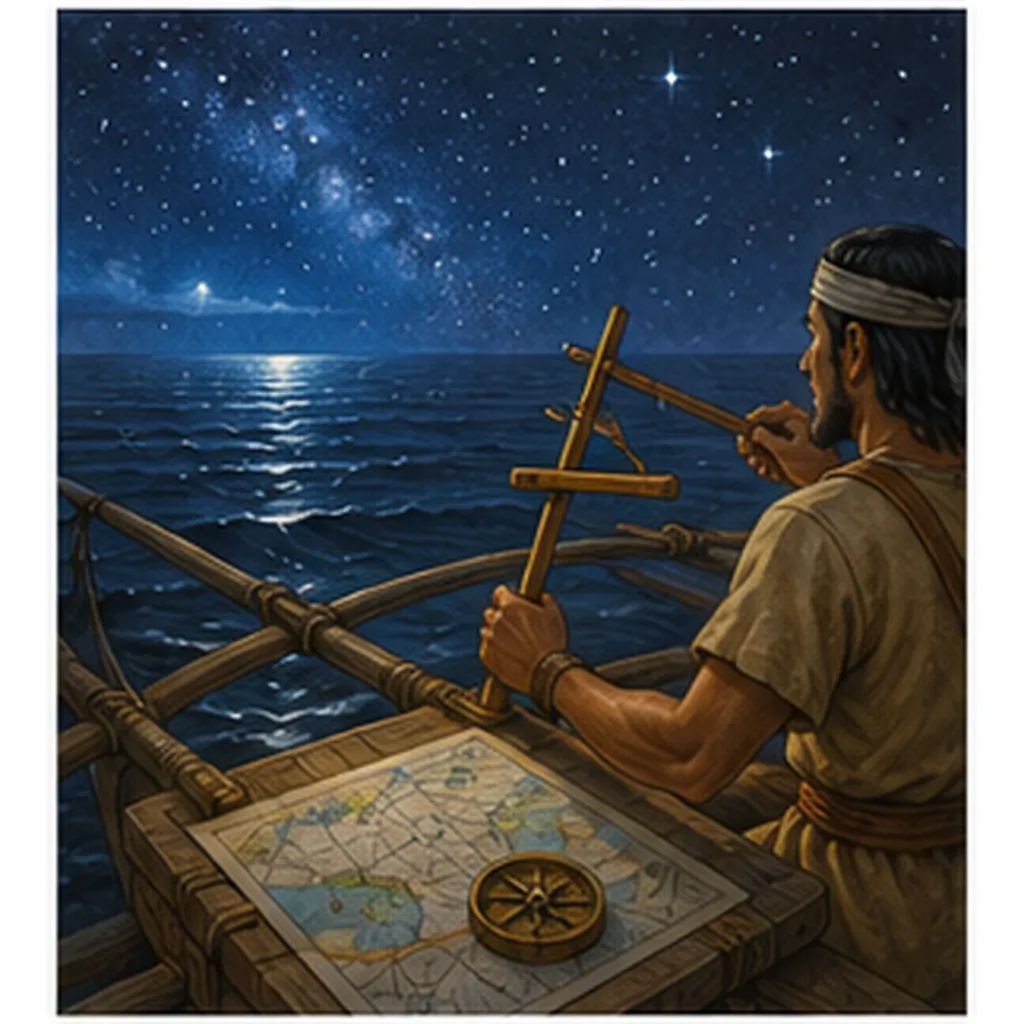 Illustration of people navigate before maps were accurate for the question "How did people navigate before maps were accurate?"