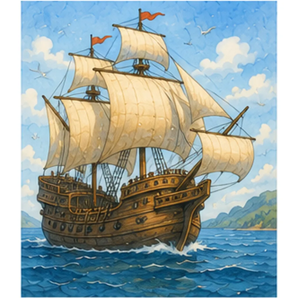 Illustration of old ships have sails for the question "Why did old ships have sails?"
