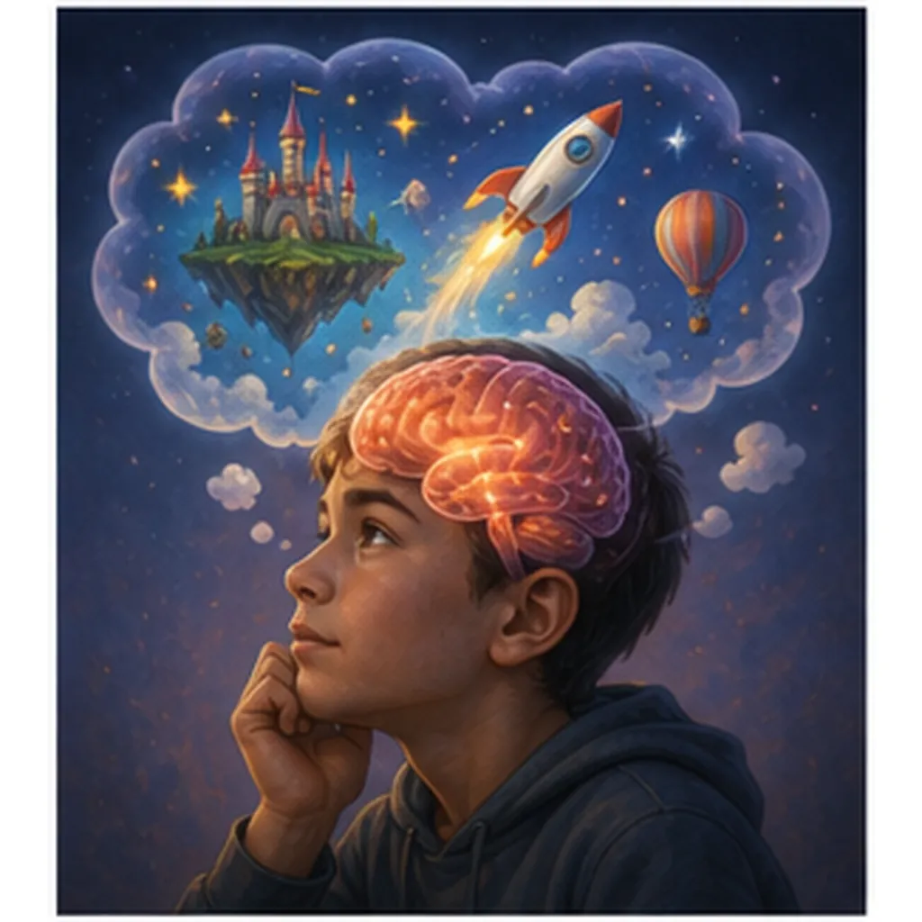 Illustration of the brain imagine things that are not real for the question "How does the brain imagine things that are not real?"