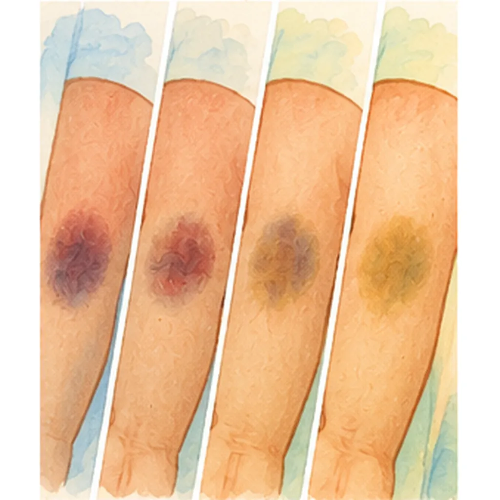 Illustration of bruises change colour for the question "Why do bruises change colour?"