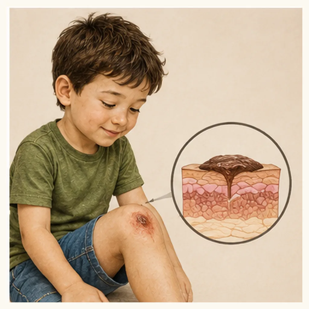 Illustration of scabs form for the question "How do scabs form?"