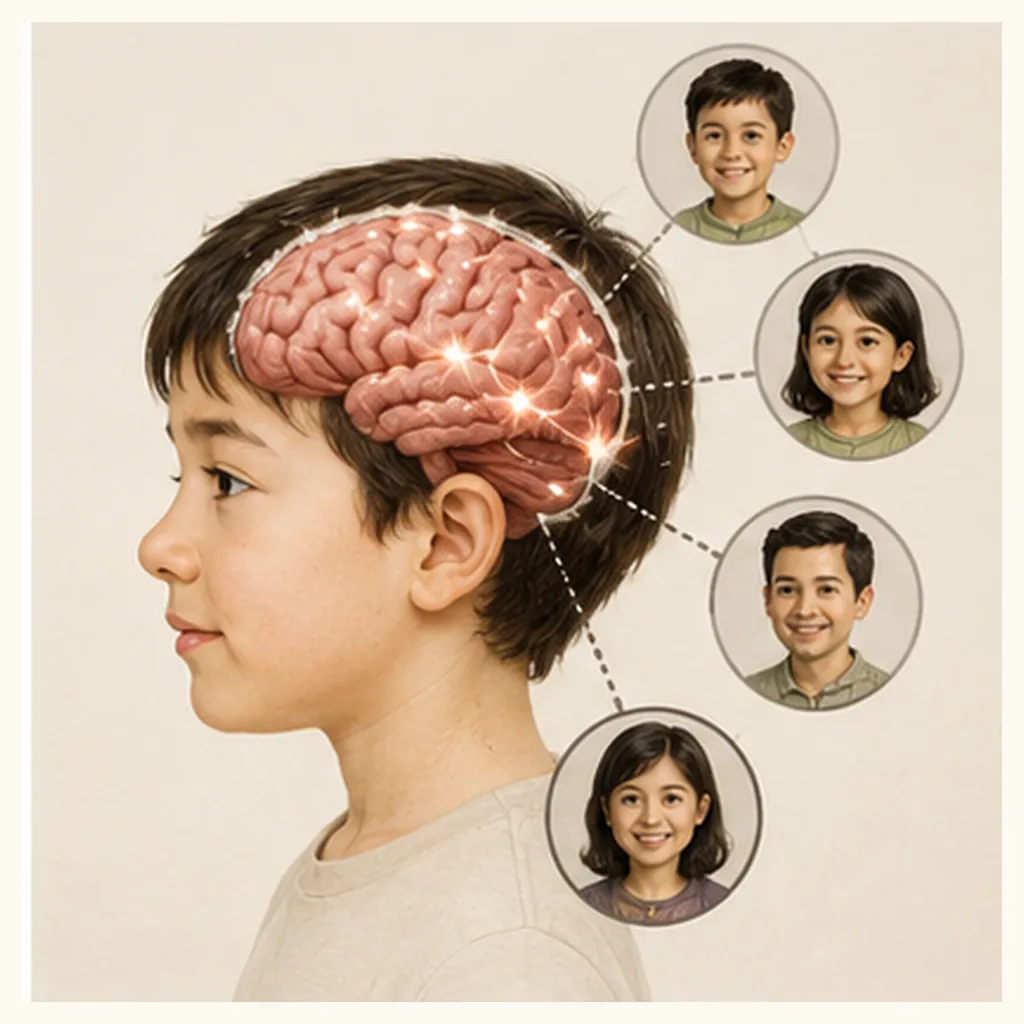 Illustration of the brain remember faces for the question "How does the brain remember faces?"