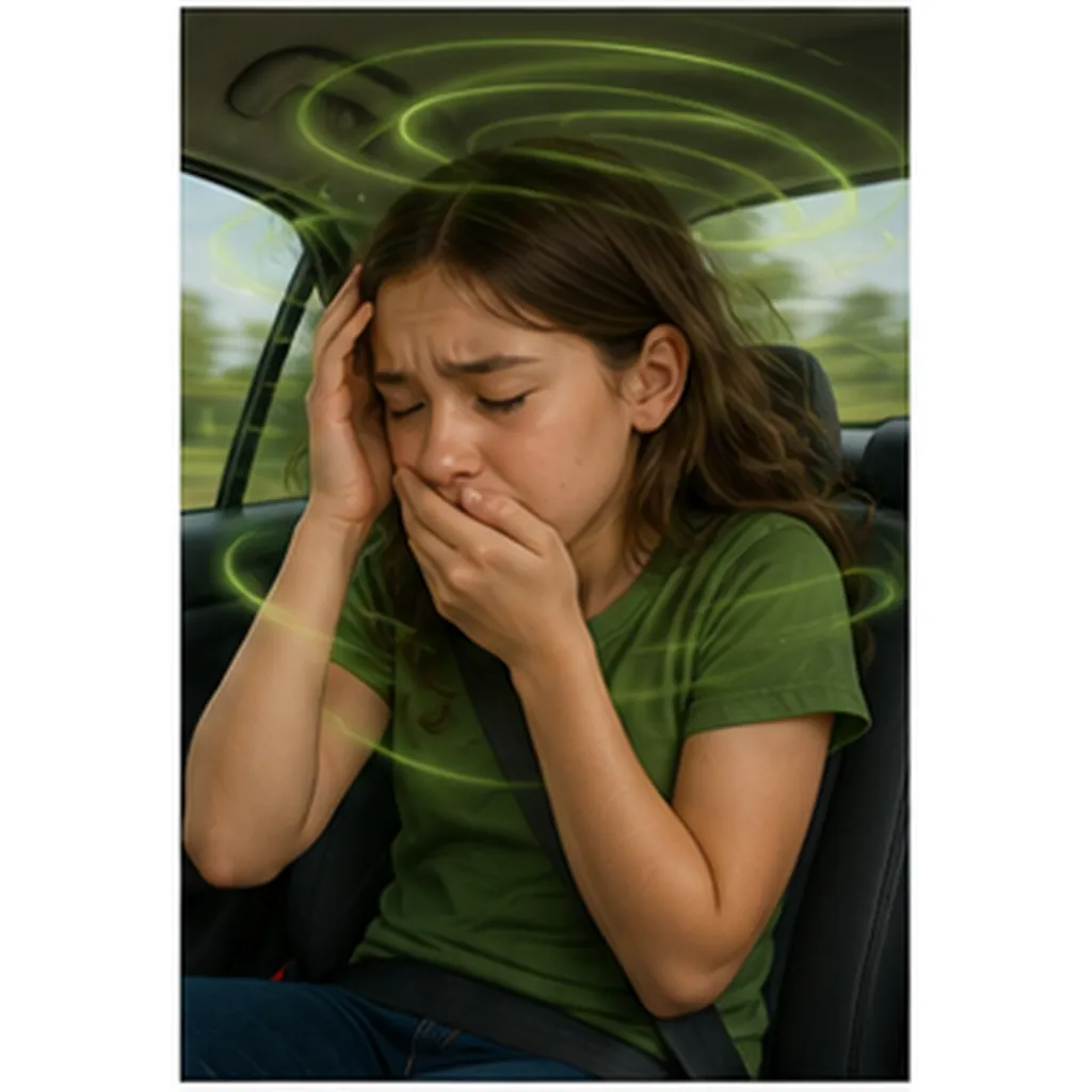Illustration of people get motion sickness for the question "Why do people get motion sickness?"
