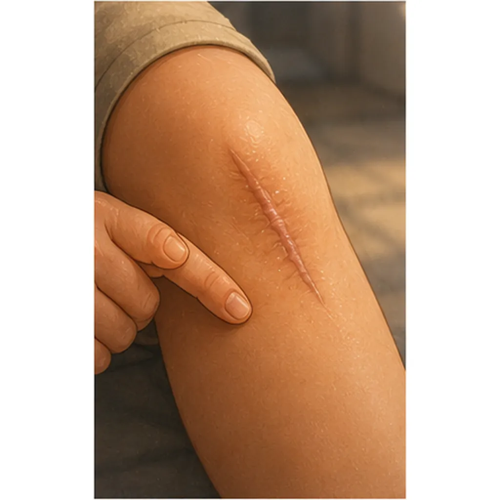 Illustration of scars sometimes stay on skin for the question "Why do scars sometimes stay on skin?"