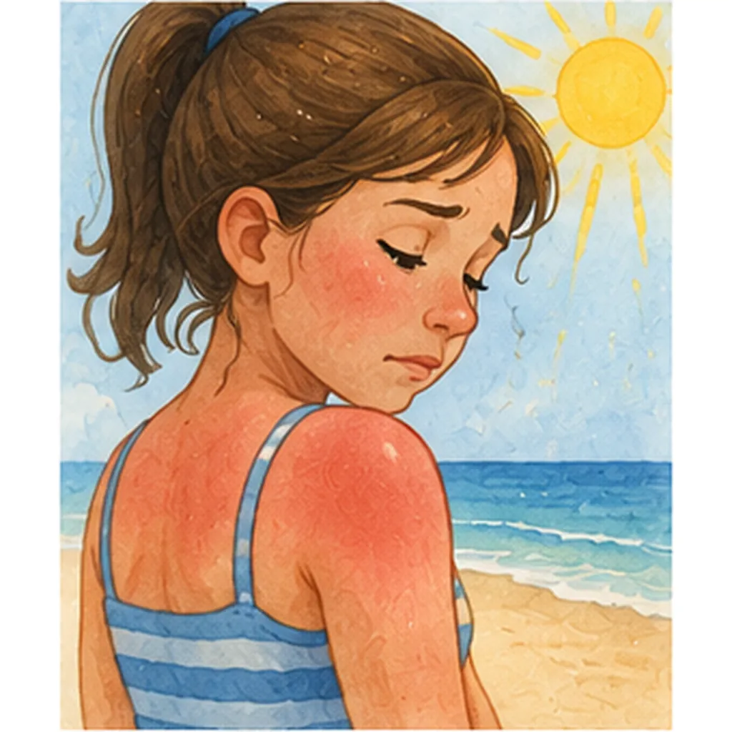 Illustration of skin turn red in the sun for the question "Why does skin turn red in the sun?"