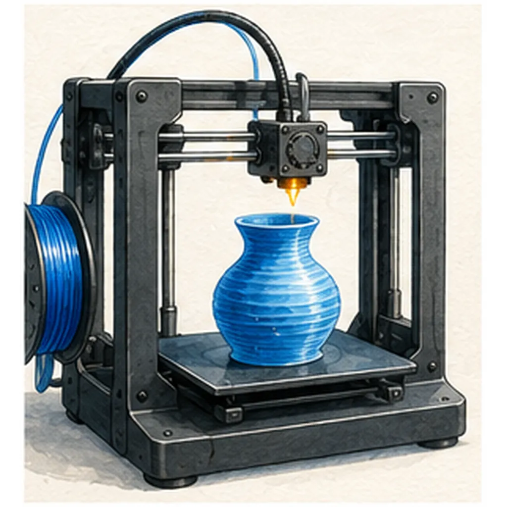 Illustration of 3d printers build objects layer by layer for the question "How do 3D printers build objects layer by layer?"