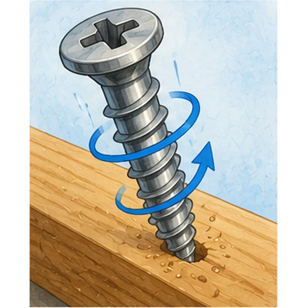 Illustration of screws have twisty lines for the question "Why do screws have twisty lines?"