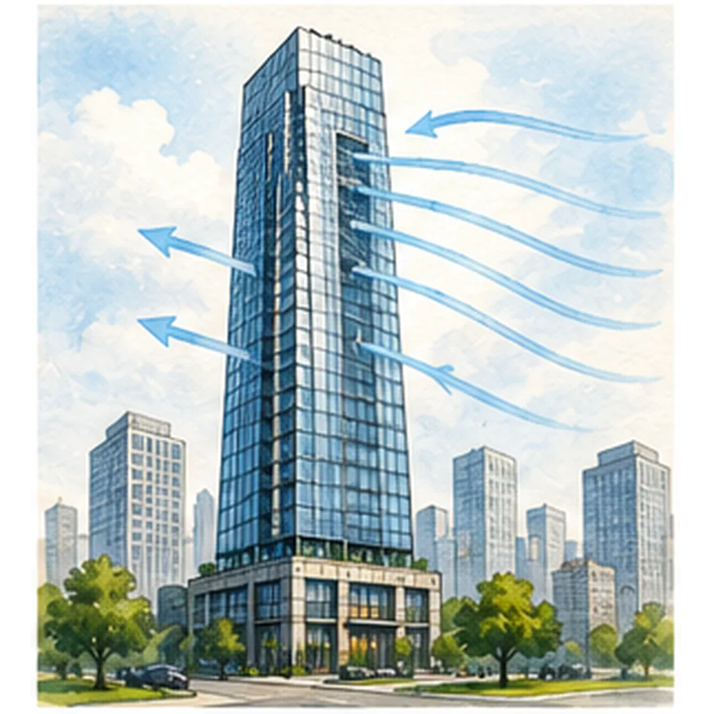 Illustration of skyscrapers stay standing in strong wind for the question "How do skyscrapers stay standing in strong wind?"