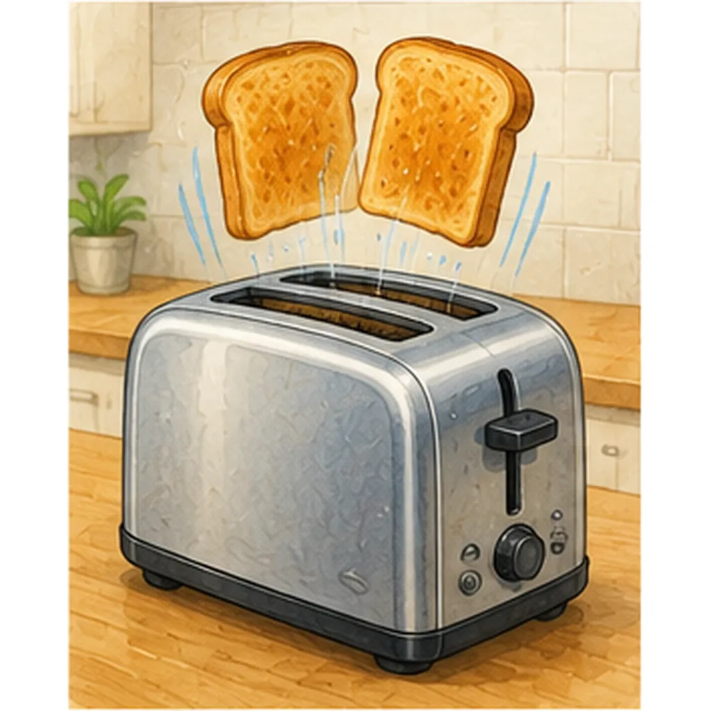 Illustration of toasters pop bread up for the question "How do toasters pop bread up?"