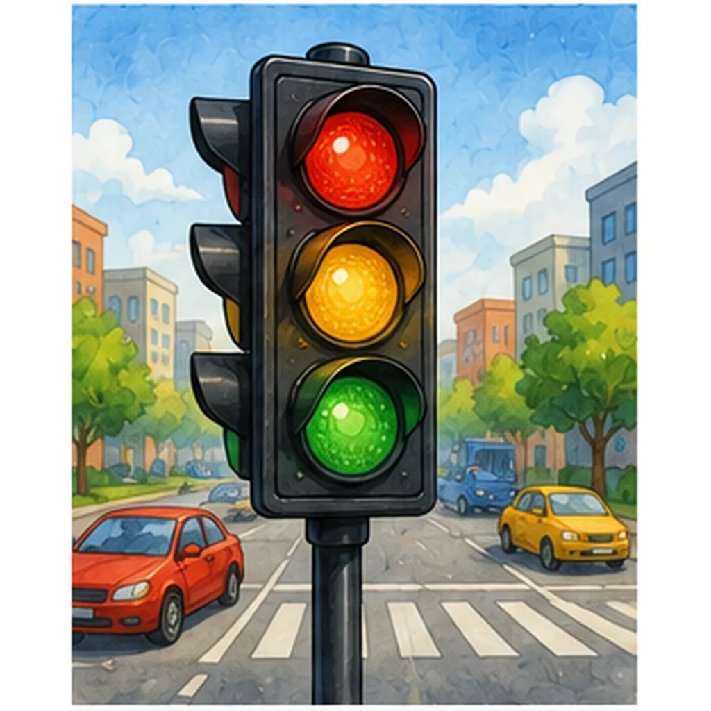 Illustration of traffic lights use red, yellow and green for the question "Why do traffic lights use red, yellow and green?"