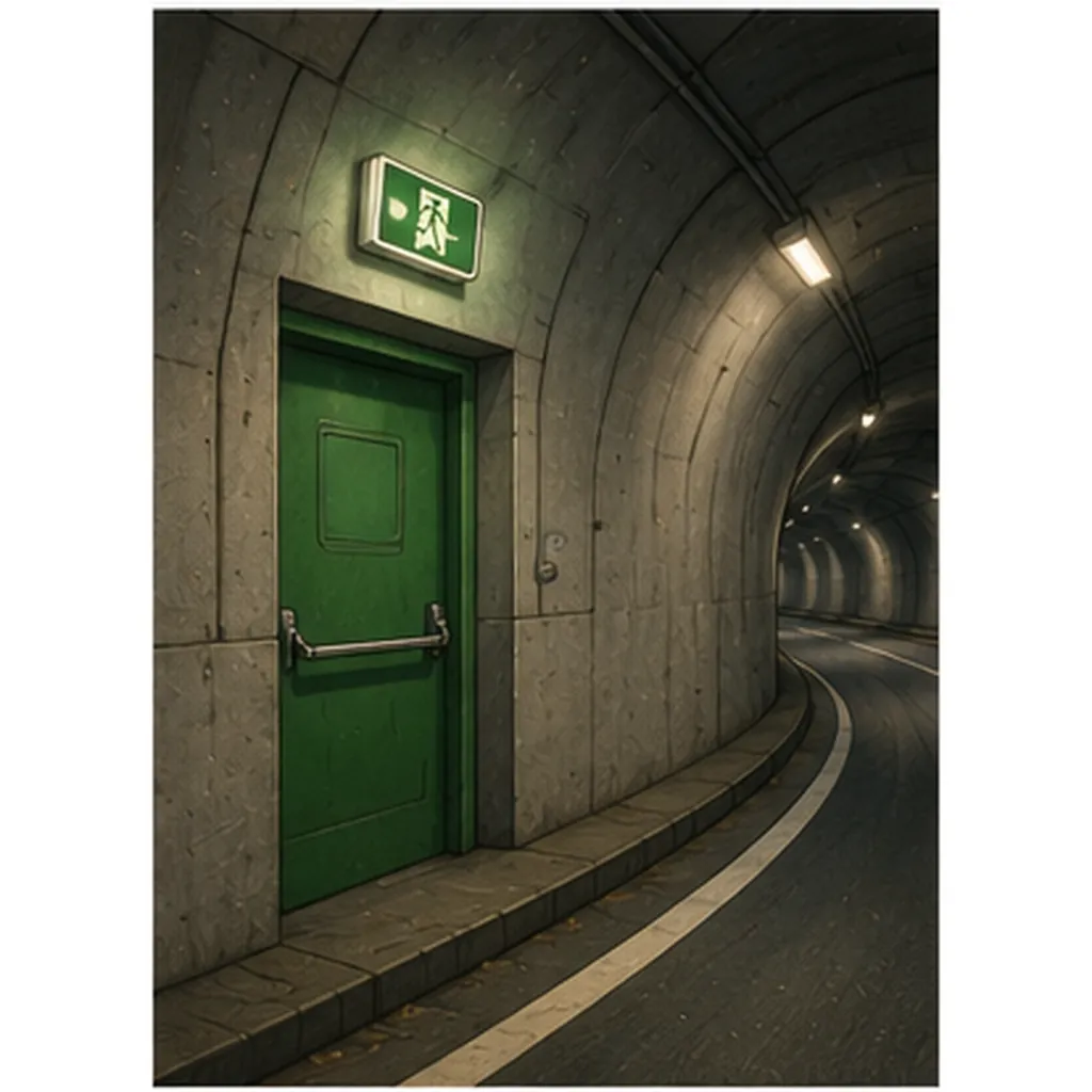 Illustration of tunnels sometimes have emergency doors for the question "Why do tunnels sometimes have emergency doors?"