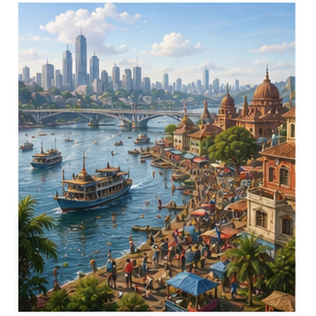 Illustration of people build cities near water for the question "Why do people build cities near water?"