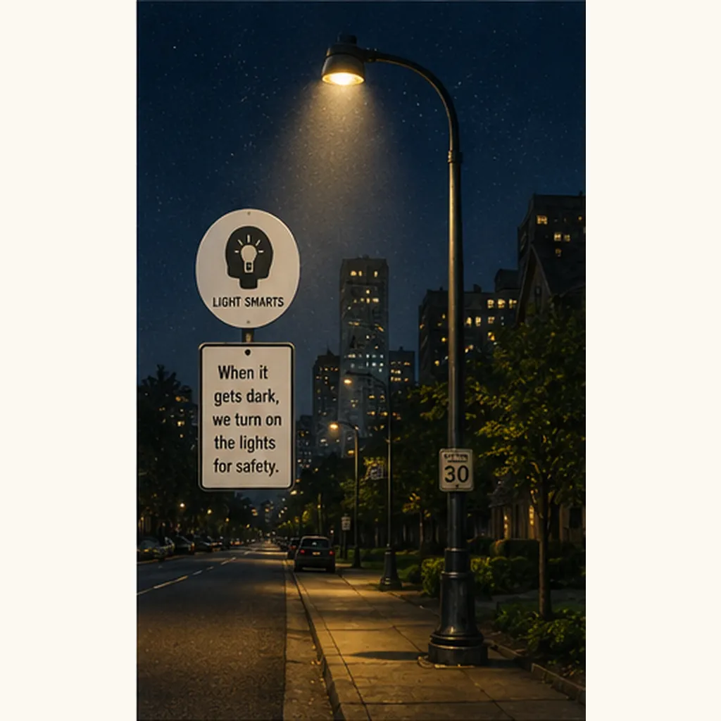 Illustration of streetlights turn on at night for the question "How do streetlights turn on at night?"