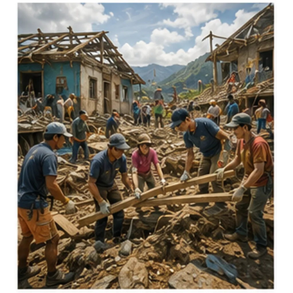 Illustration of communities recover after disasters for the question "How do communities recover after disasters?"
