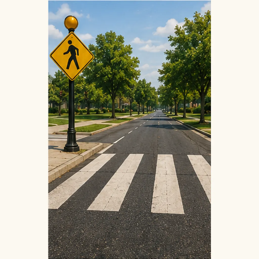 Illustration of crossings have stripes on the road for the question "Why do crossings have stripes on the road?"