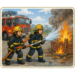 Illustration of firefighters put out fires for the question "How do firefighters put out fires?"