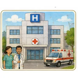 Illustration of a hospital for the question "What is a hospital?"