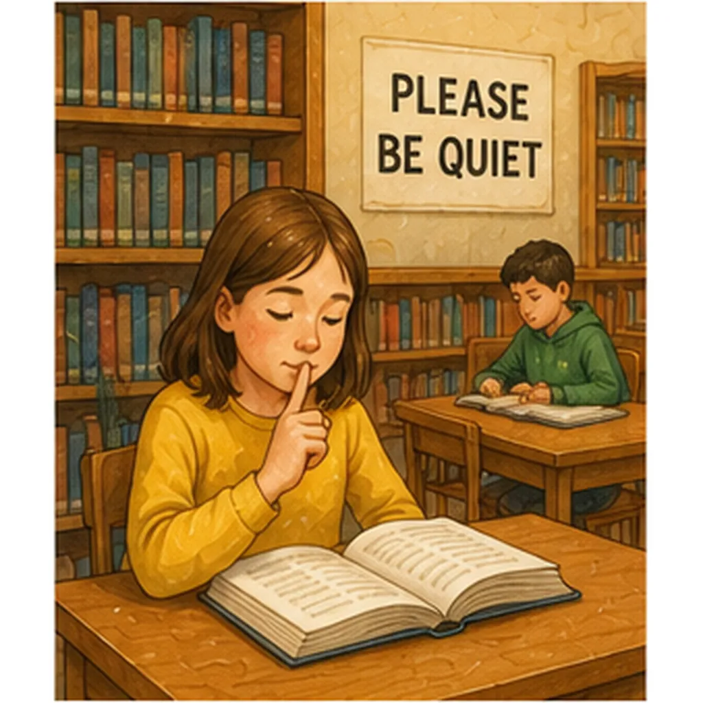 Illustration of libraries ask people to be quiet for the question "Why do libraries ask people to be quiet?"