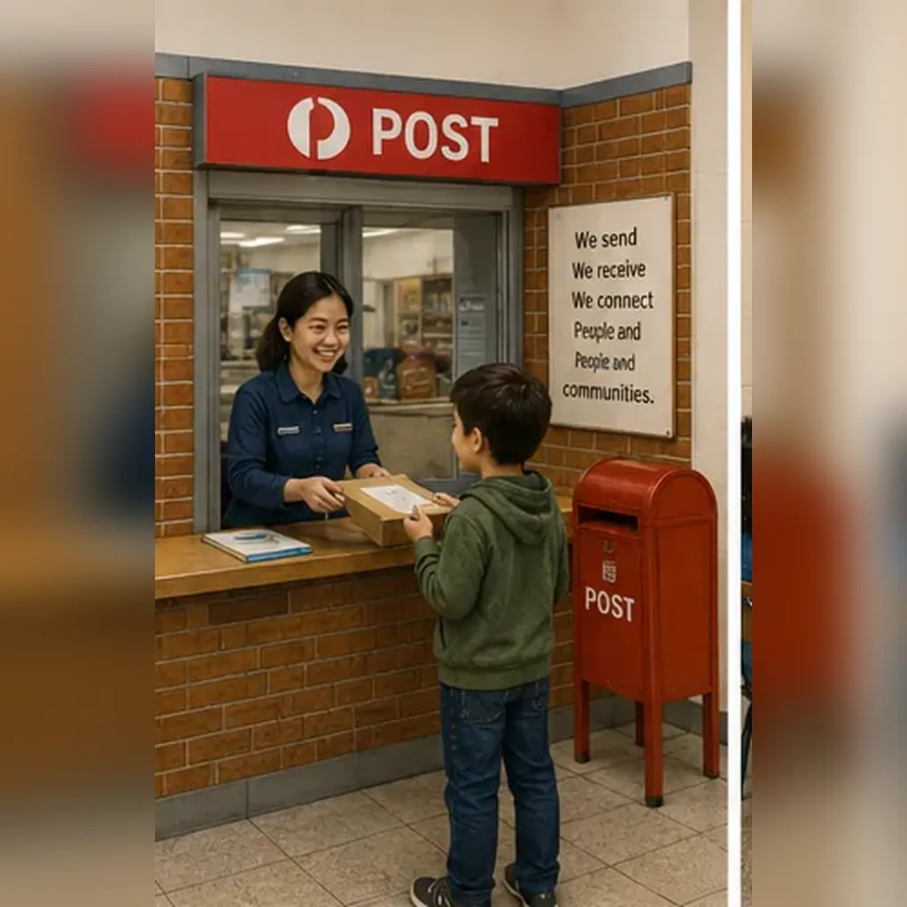 Illustration of a post office for the question "What is a post office?"