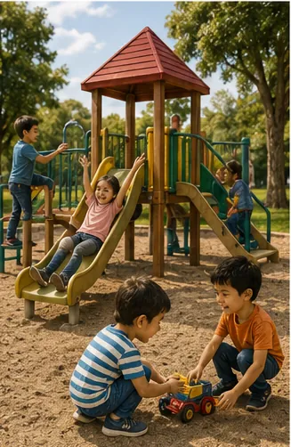 Illustration of people build playgrounds for the question "Why do people build playgrounds?"