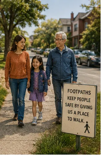 Illustration of people build footpaths for the question "Why do people build footpaths?"