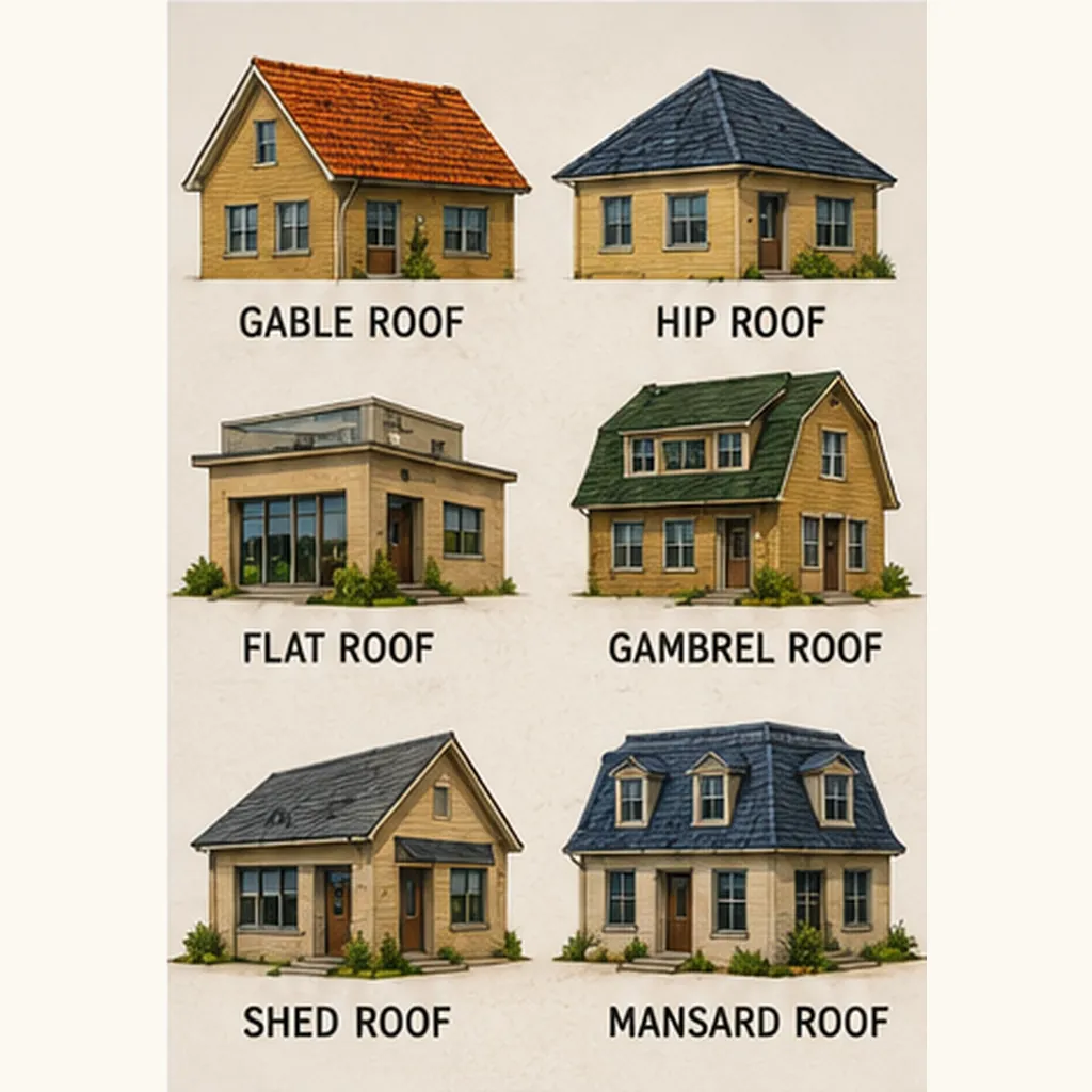 Illustration of houses have roofs shaped in different ways for the question "Why do houses have roofs shaped in different ways?"