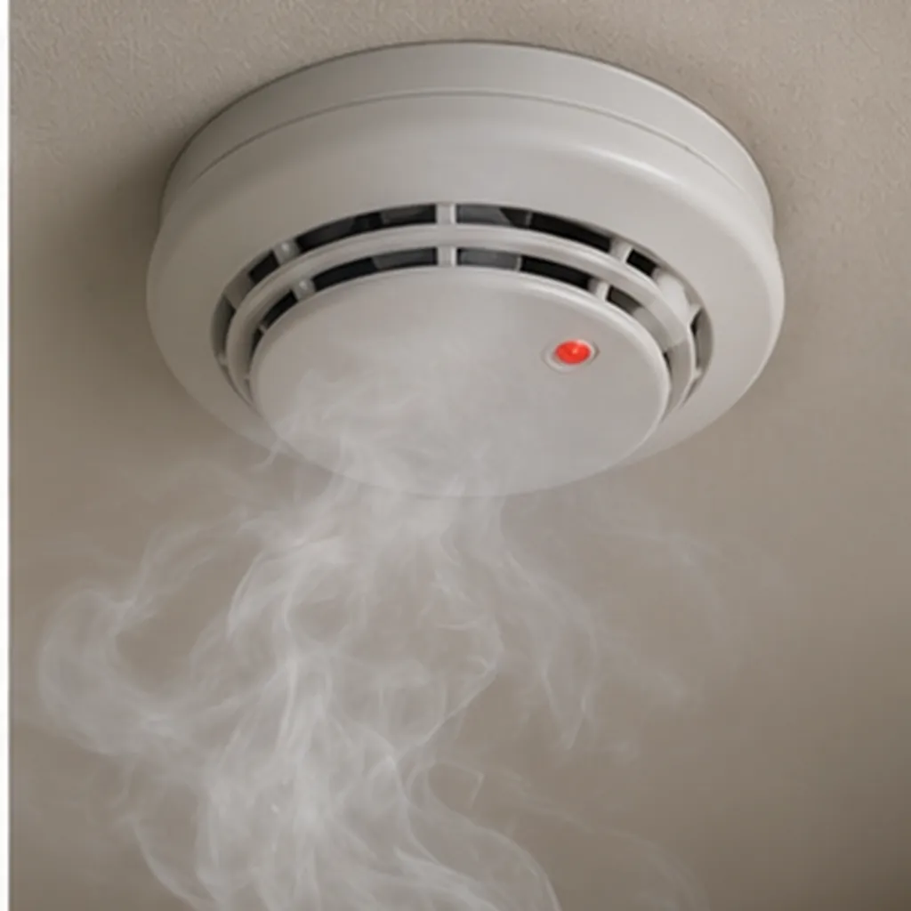 Illustration of a small box on the ceiling know when there's smoke in the room for the question "How does a small box on the ceiling know when there's smoke in the room?"