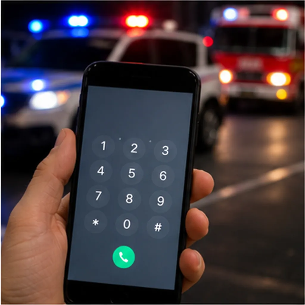 Illustration of dialling one short number bring police, fire or ambulance help fast for the question "How does dialling one short number bring police, fire or ambulance help fast?"
