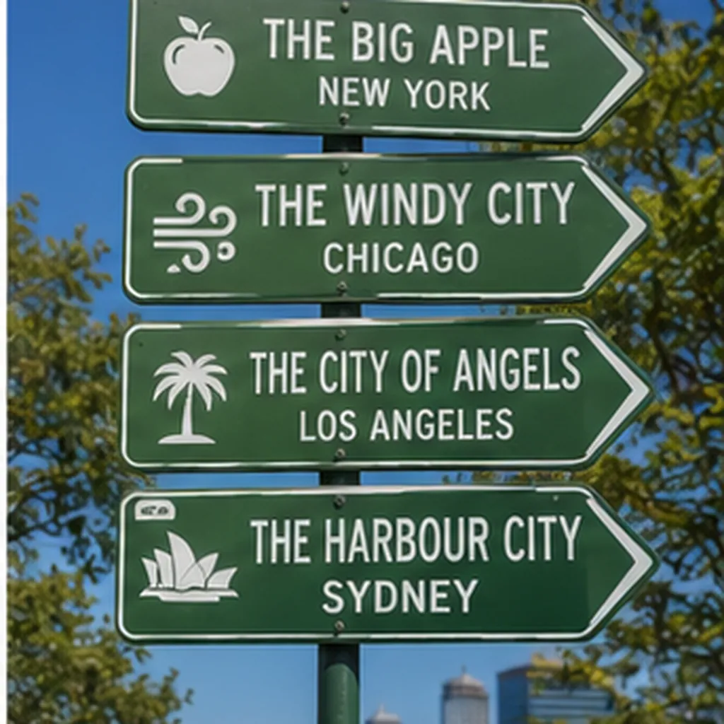 Illustration of some cities have fun nicknames that everyone uses instead of their real name for the question "Why do some cities have fun nicknames that everyone uses instead of their real name?"