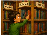 Illustration of libraries organise books for the question "How do libraries organise books?"