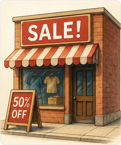 Illustration of shops use signs for the question "Why do shops use signs?"