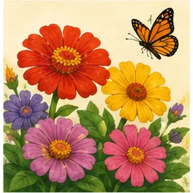 Illustration of flowers have bright colours for the question "Why do flowers have bright colours?"