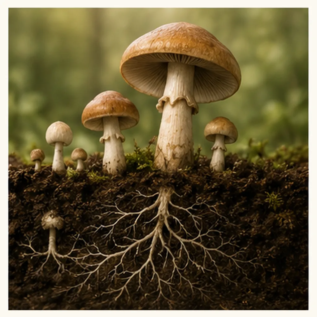 Illustration of mushrooms grow for the question "How do mushrooms grow?"