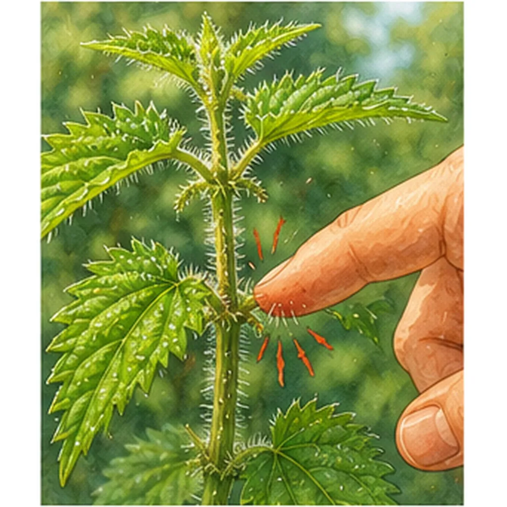 Illustration of nettles sting when you touch them for the question "Why do nettles sting when you touch them?"