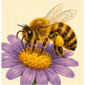 Illustration of bees help flowers for the question "How do bees help flowers?"