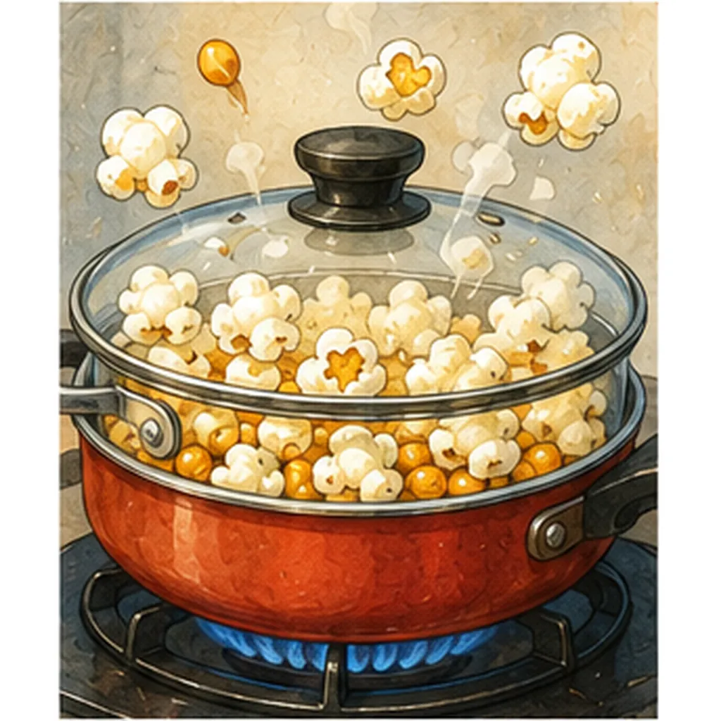 Illustration of corn turn into popcorn for the question "Why does corn turn into popcorn?"