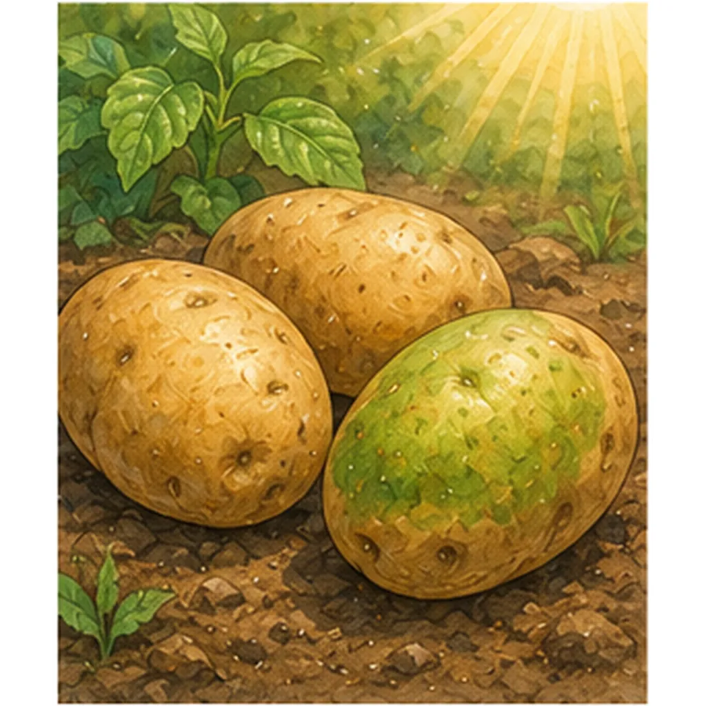 Illustration of potatoes turn green in sunlight for the question "Why do potatoes turn green in sunlight?"