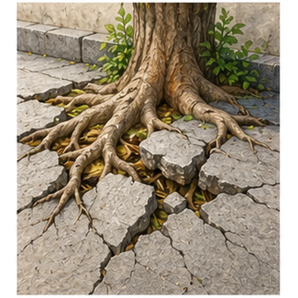 Illustration of roots crack concrete for the question "How do roots crack concrete?"