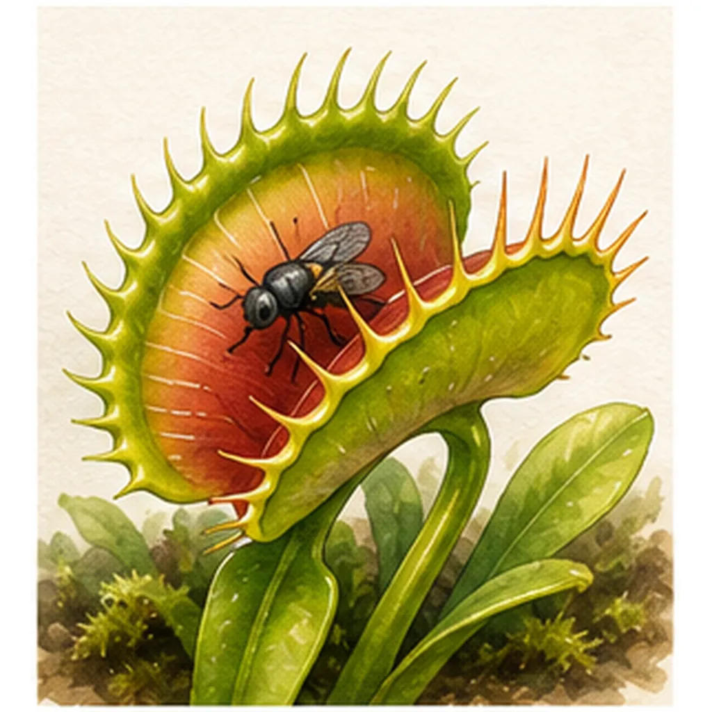Illustration of venus flytraps snap shut for the question "Why do Venus flytraps snap shut?"