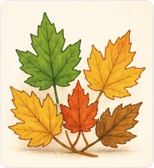 Illustration of leaves change colour for the question "Why do leaves change colour?"