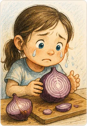 Illustration of onions make us cry for the question "Why do onions make us cry?"
