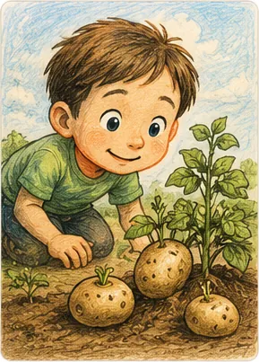 Illustration of potatoes grow eyes for the question "Why do potatoes grow eyes?"