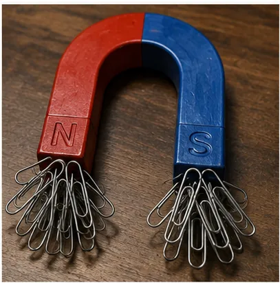 Illustration of magnets stick for the question "Why do magnets stick?"