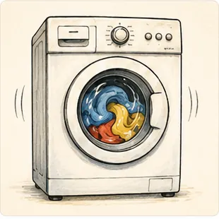 Illustration of washing machines spin for the question "Why do washing machines spin?"
