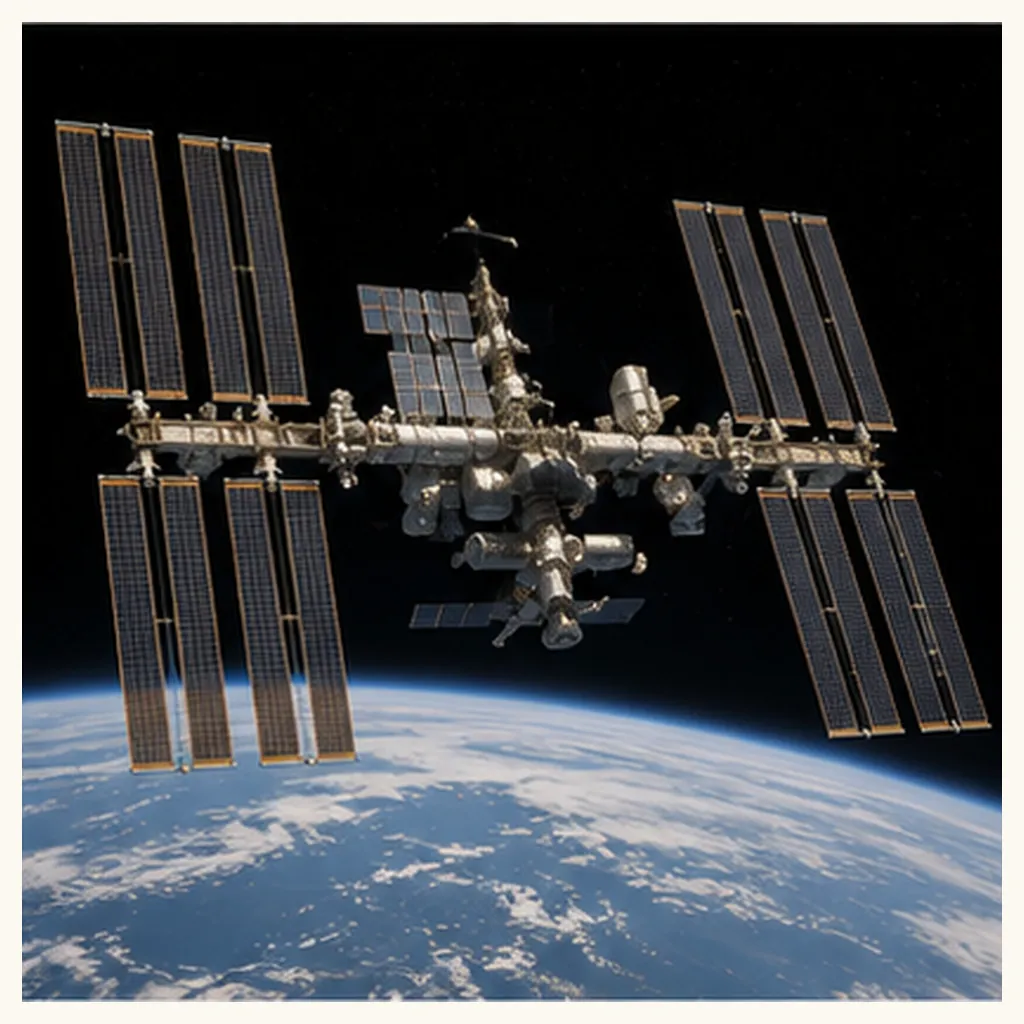 Illustration of a space station for the question "What is a space station?"