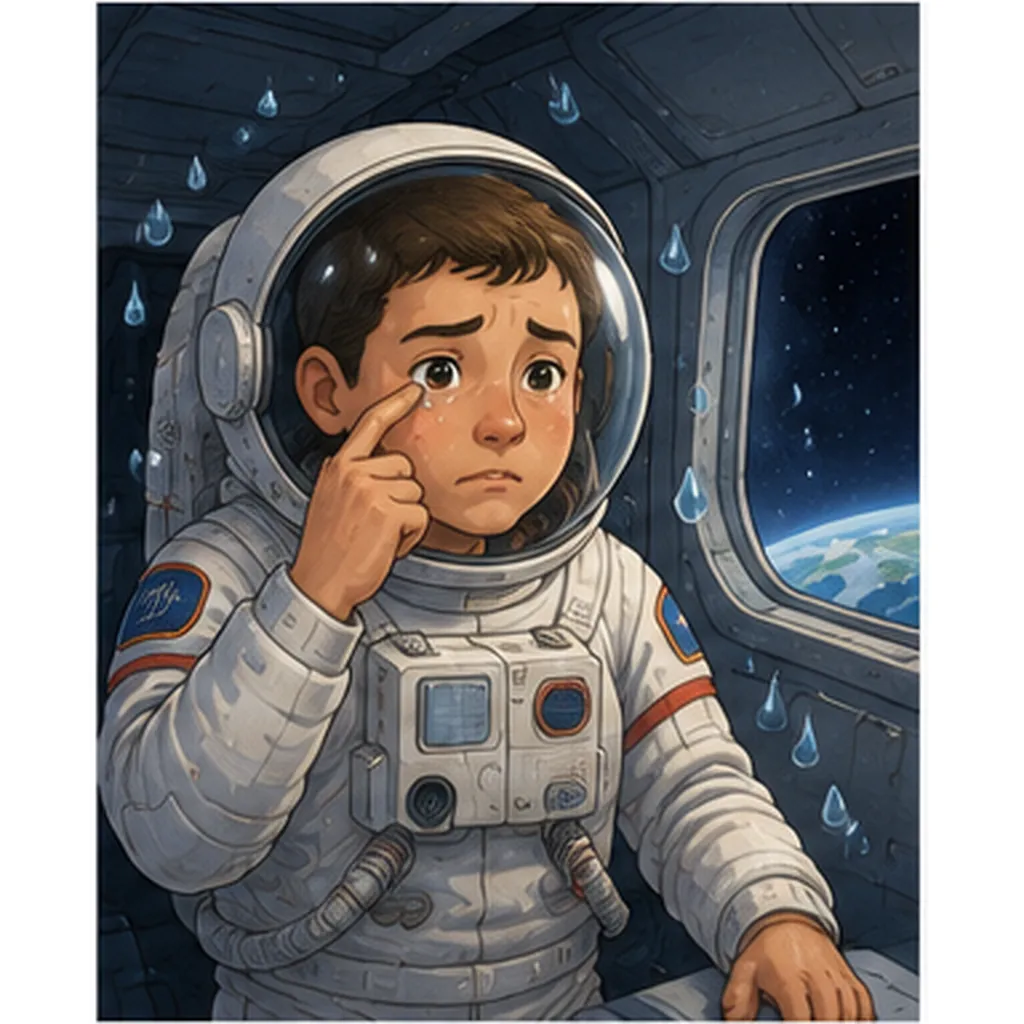 Illustration of tears behave when astronauts cry in space for the question "How do tears behave when astronauts cry in space?"