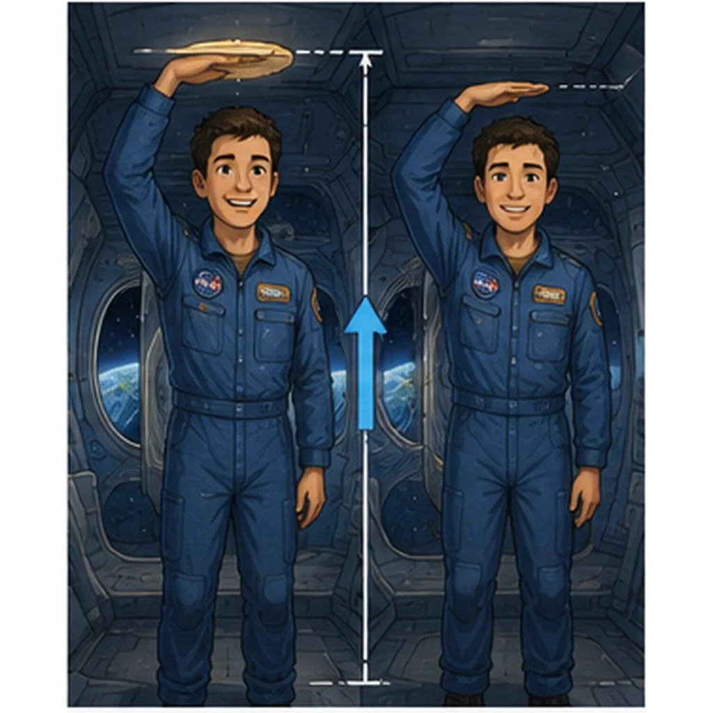 Illustration of astronauts grow taller in space for the question "Why do astronauts grow taller in space?"