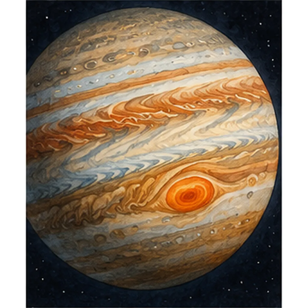 Illustration of jupiter have a giant red storm for the question "Why does Jupiter have a giant red storm?"
