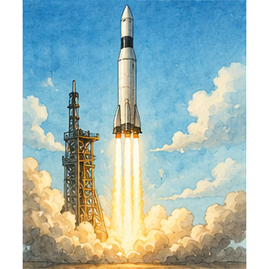 Illustration of rockets launch straight up first for the question "Why do rockets launch straight up first?"